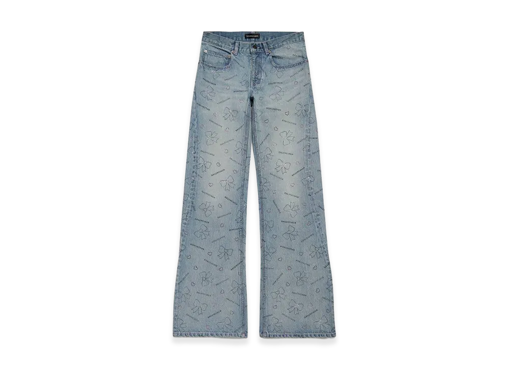 BALENCIAGA Women's Handrawn Bows Denim Pants "Frosty Blue"