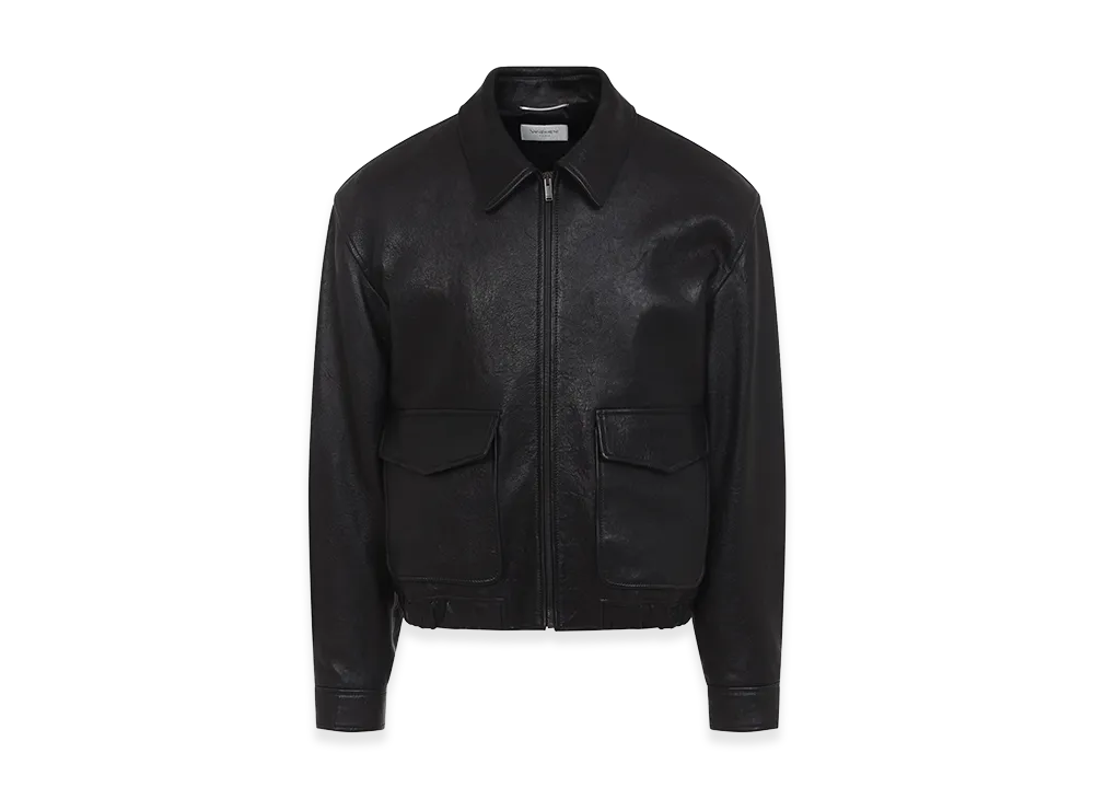 Saint Laurent Hammered Leather Bomber Jacket "Black"