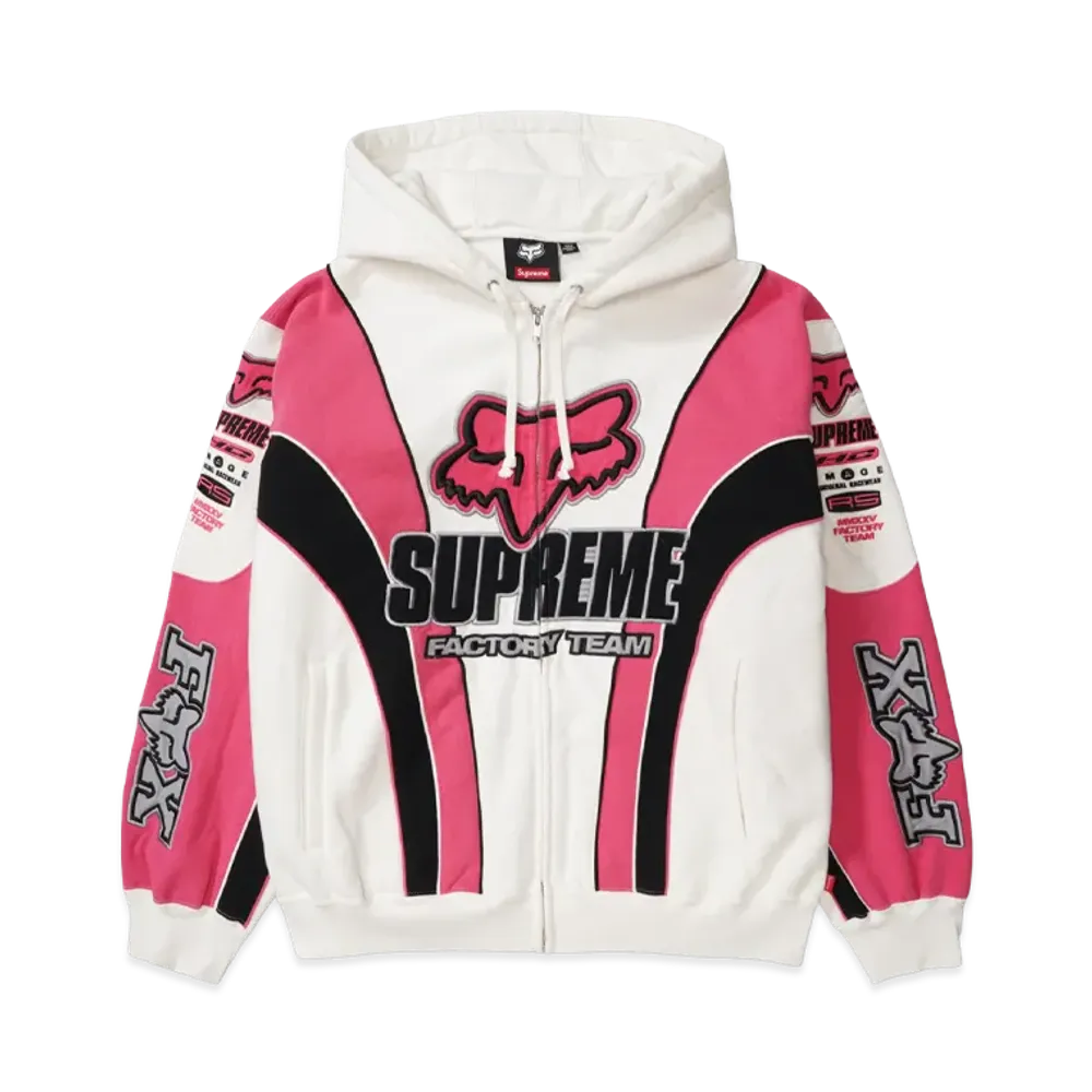 Supreme x Fox Racing Zip Up Hooded Sweatshirt "White"