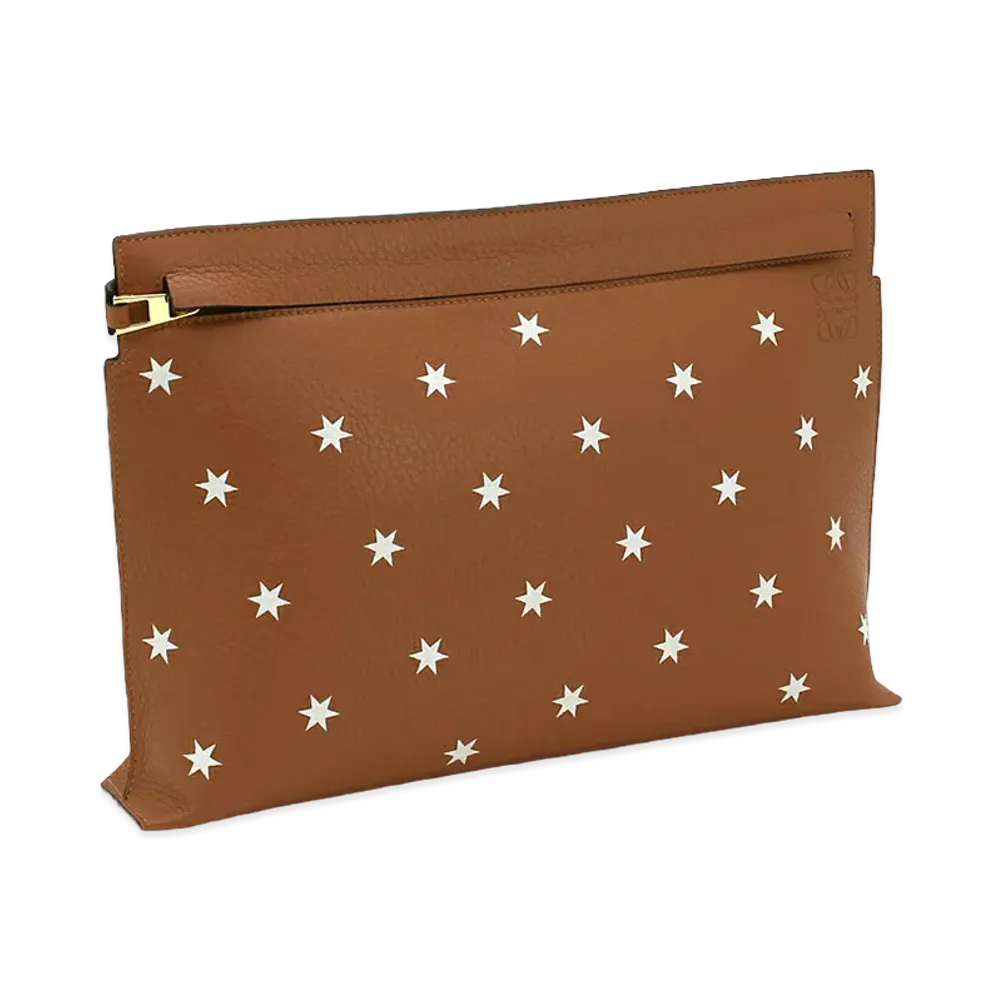 LOEWE Clutch Bag T Pouch Intarsio Stars Pouch "Tan/White"