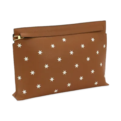 LOEWE Clutch Bag T Pouch Intarsio Stars Pouch "Tan/White"