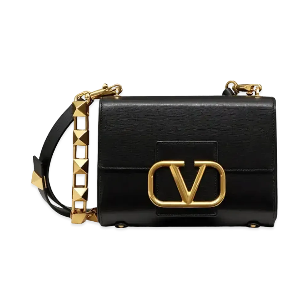Valentino Stud Sign Grainy Calfskin Shoulder Bag "Black"