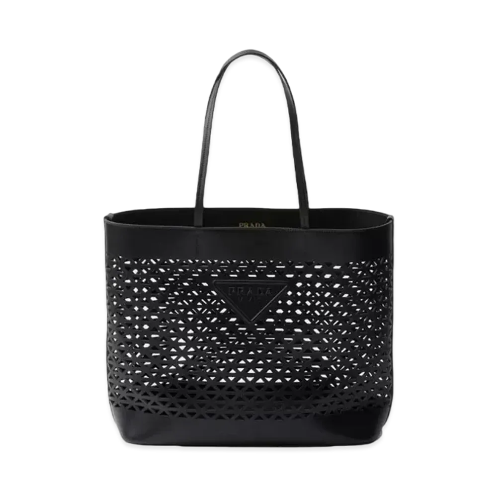 PRADA Large Perforated Leather Tote Bag "Black"
