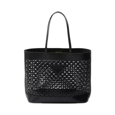 PRADA Large Perforated Leather Tote Bag "Black"