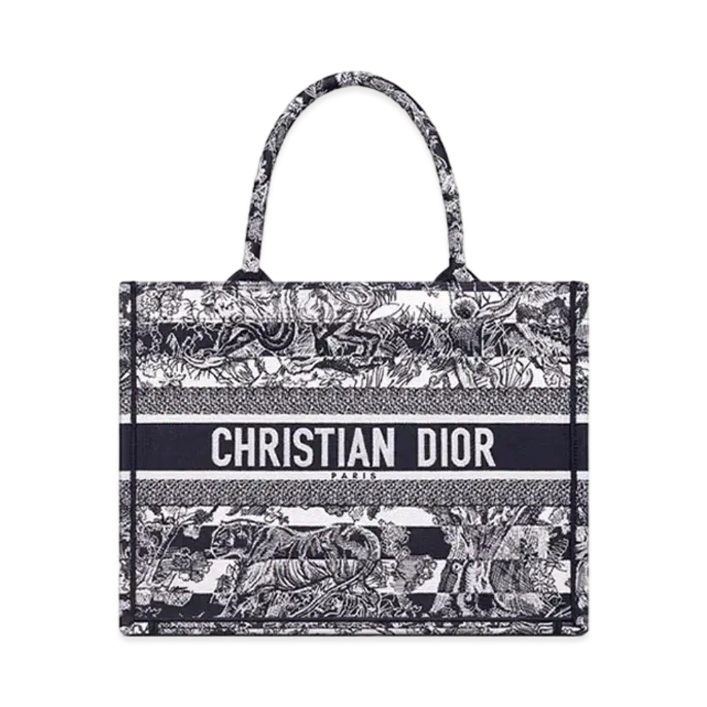 Dior Book Tote Medium Bag Towal De Juy Striped Embroidery "Navy Blue"