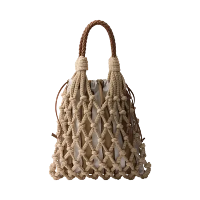 PRADA Noue Medium Cotton Macrame Bag "Beige/Camel Beige"