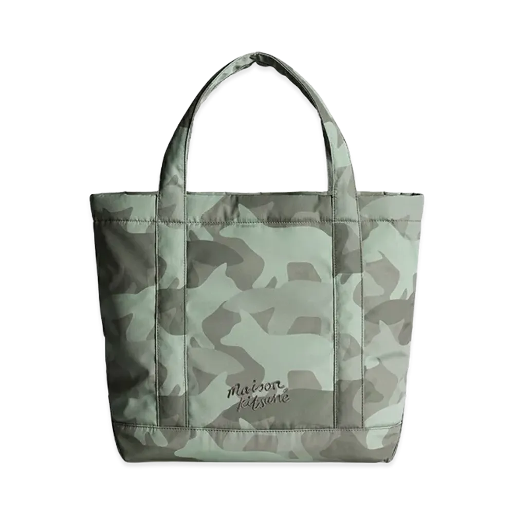Maison Kitsune Women's Camo Fox Large Tote "Laurel Green"