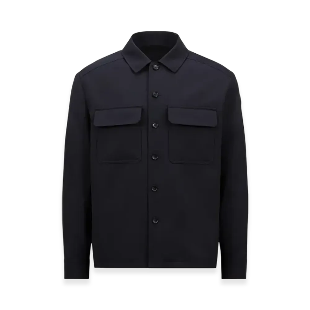 MONCLER Wool Gabardine Long Sleeve Shirt "Navy Blue"
