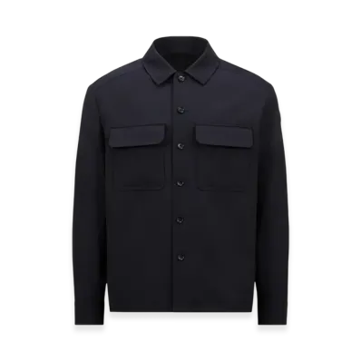 MONCLER Wool Gabardine Long Sleeve Shirt "Navy Blue"