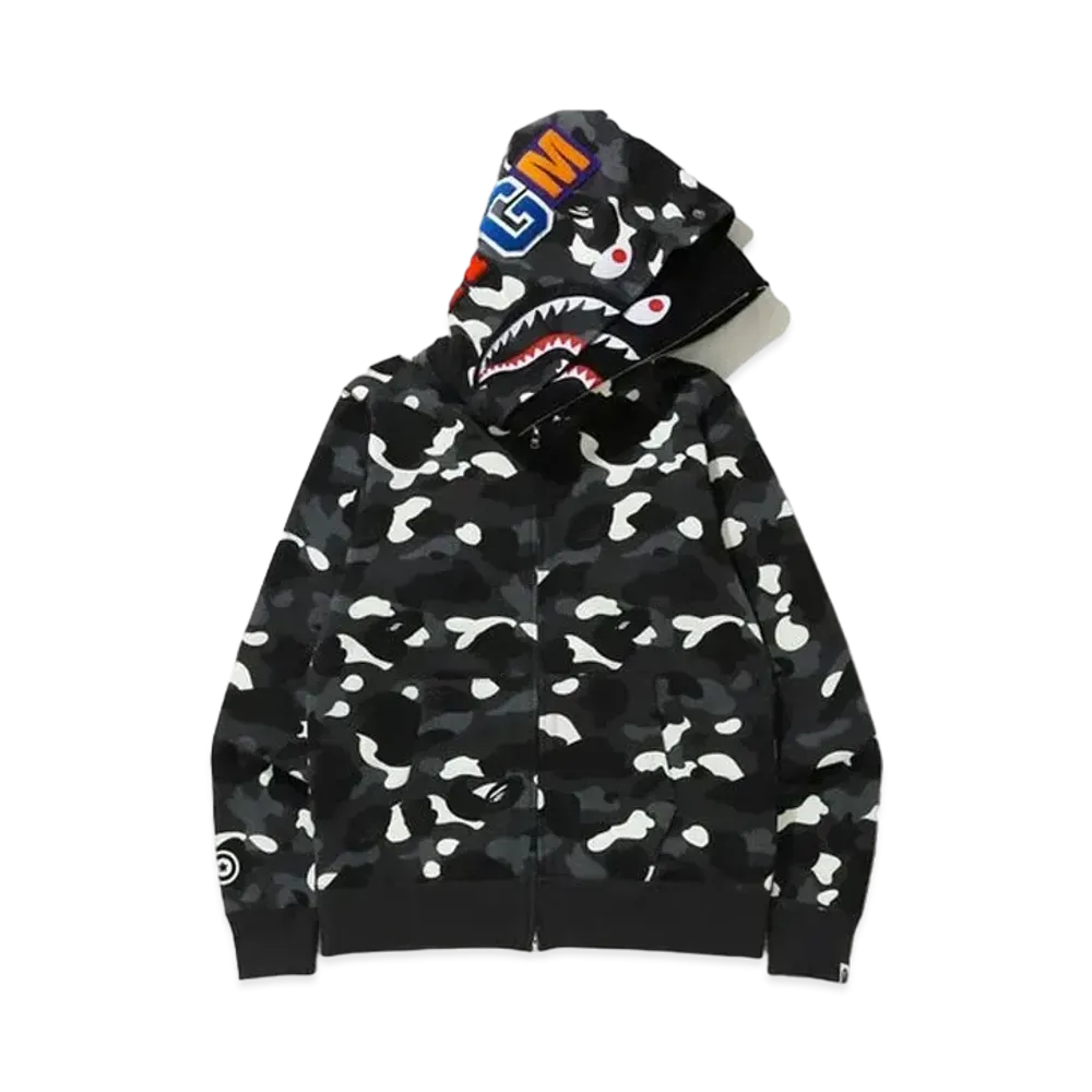 A BATHING APE City Camo Shark Wide Full Zip Double Hoodie "Black"