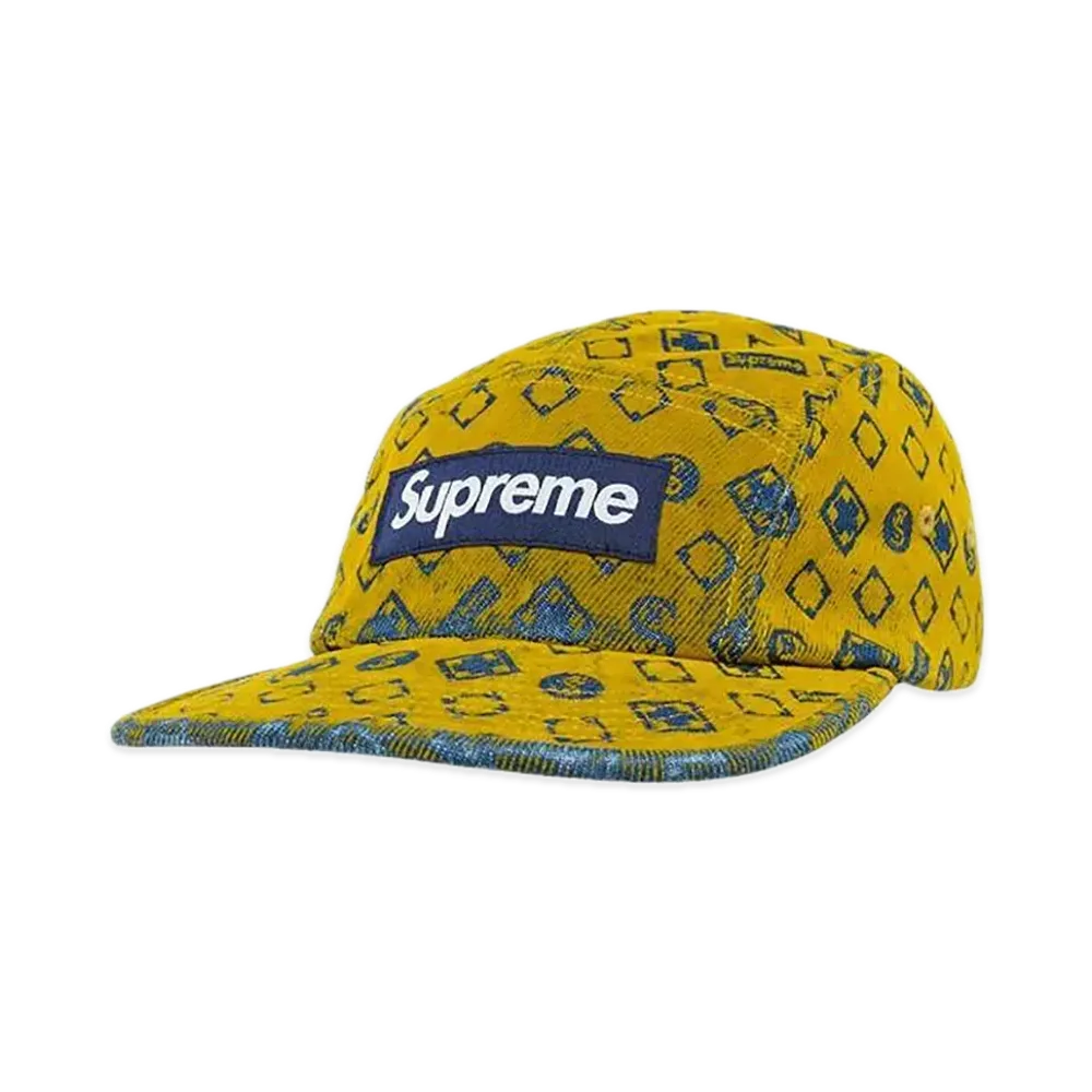 Supreme Flocked Denim Camp Cap "Mustard"