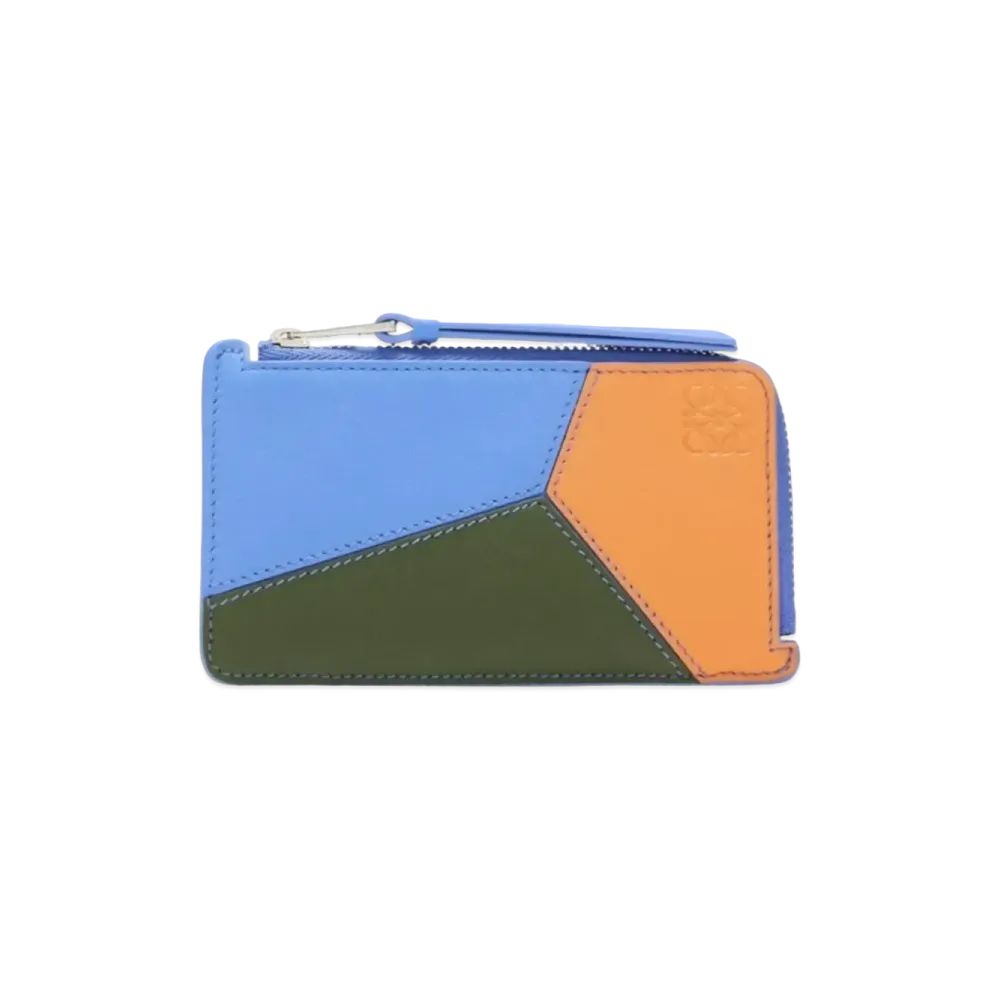 LOEWE Puzzle Coin Card Holder Classic Calf "Seaside Blue/Bright Orange"