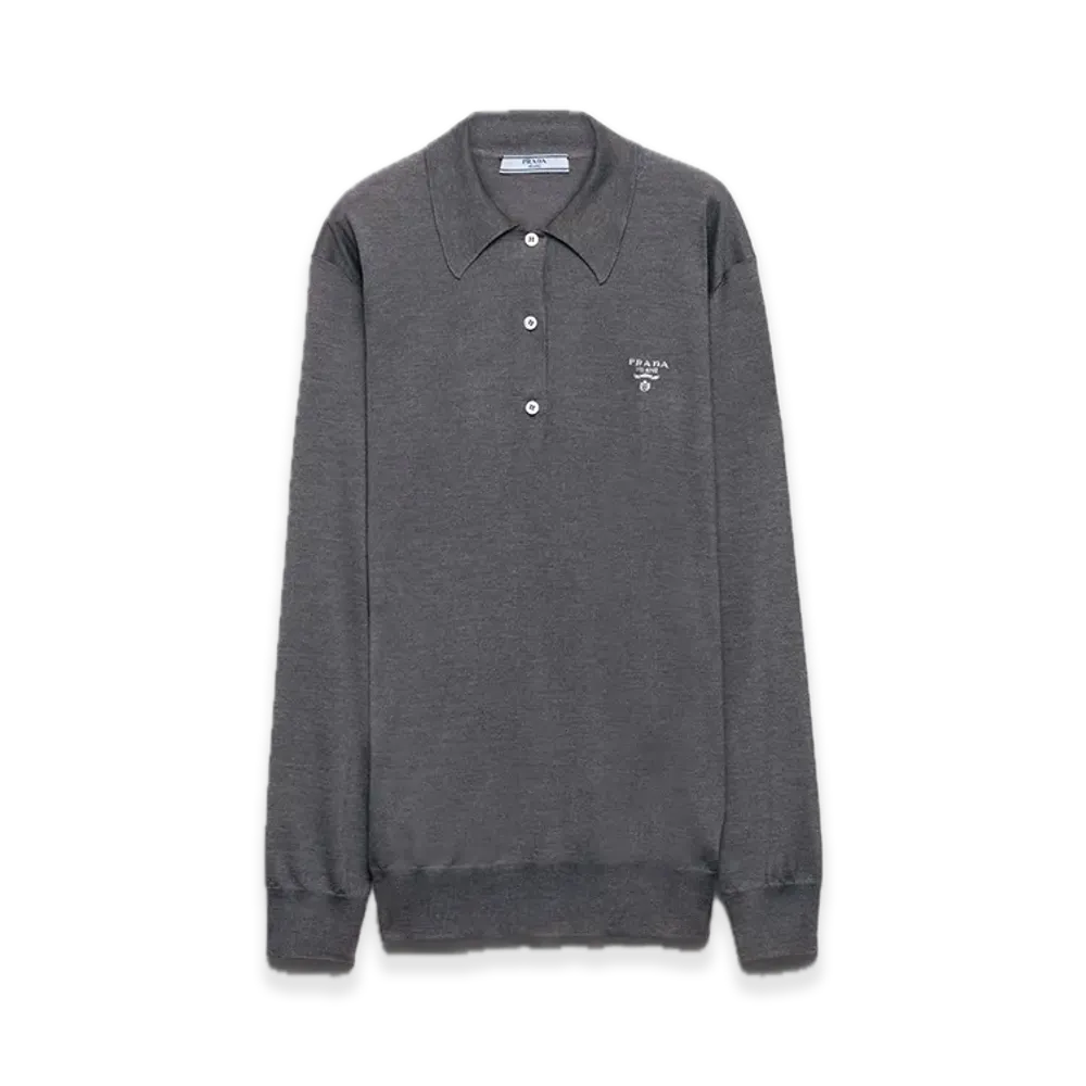 PRADA Long-Sleeve Silk Polo Shirt "Gray"