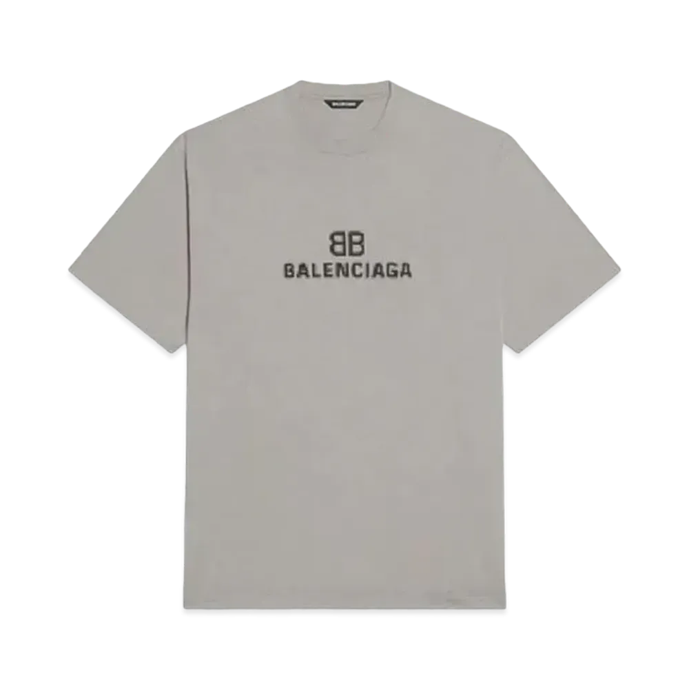 BALENCIAGA MENS Distressed BB Pixel Boxy Fit T-shirt "Taupe"