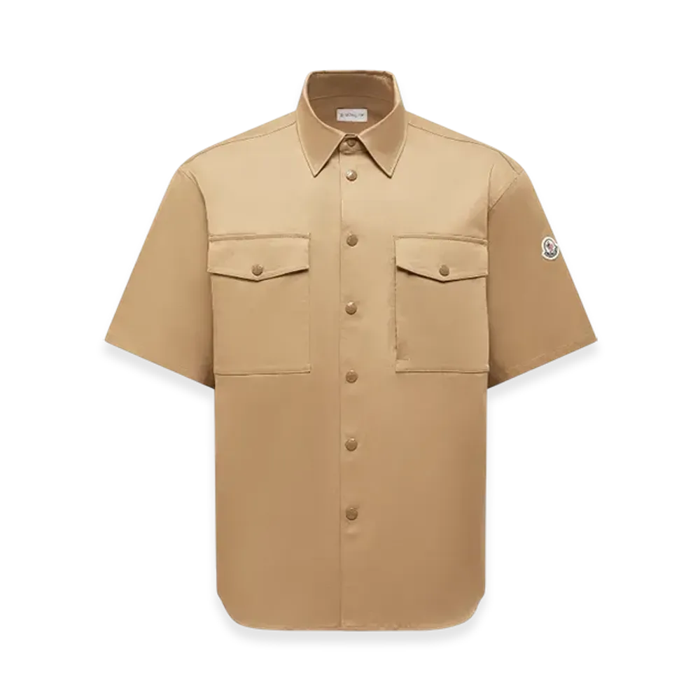 MONCLER Cotton Gabardine Short Sleeve Shirt "Beige"