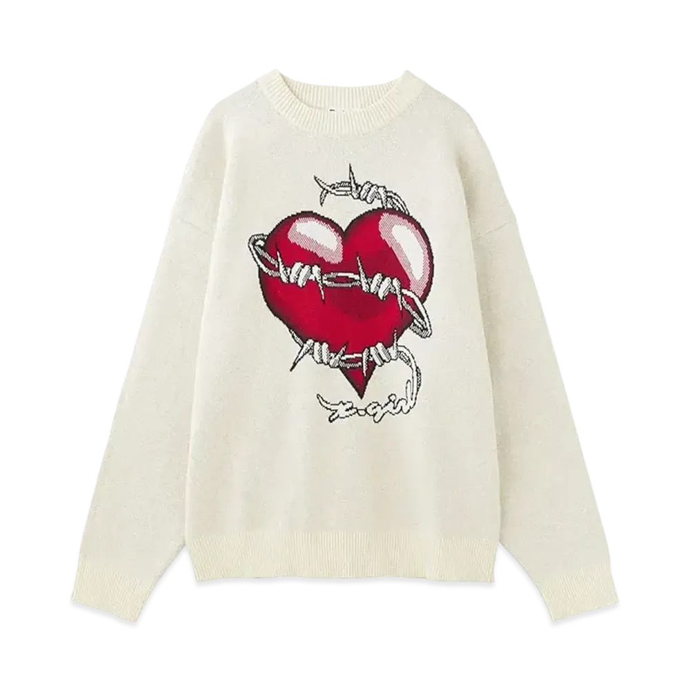 X-Girl Heart Barbed Wire Jacquard Knit Top X-Girl "Off White"