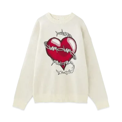 X-Girl Heart Barbed Wire Jacquard Knit Top X-Girl "Off White"