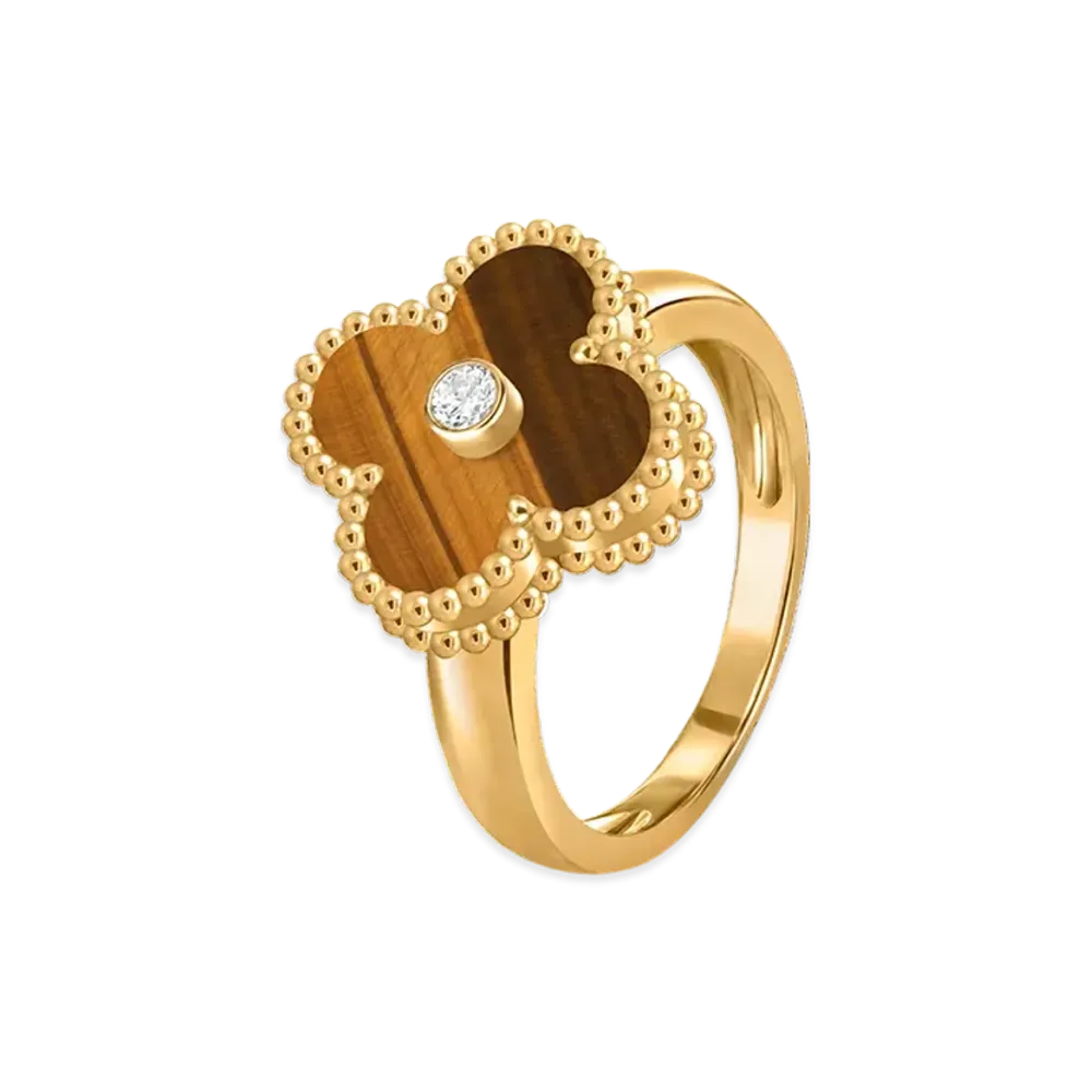 Van Cleef & Arpels Vintage Alhambra ring "18K Yellow gold/Tiger's eye/Diamond"