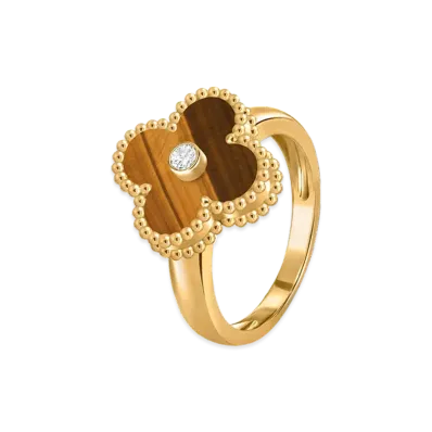 Van Cleef & Arpels Vintage Alhambra ring "18K Yellow gold/Tiger's eye/Diamond"