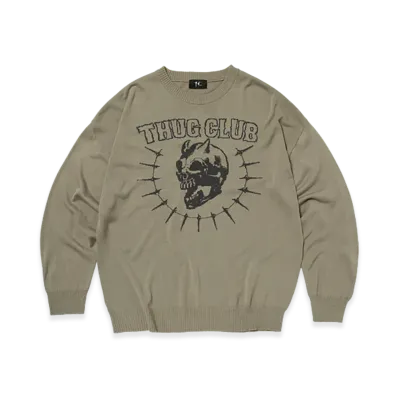 THUG CLUB TC Riding Skull Knit Sweater "Beige"