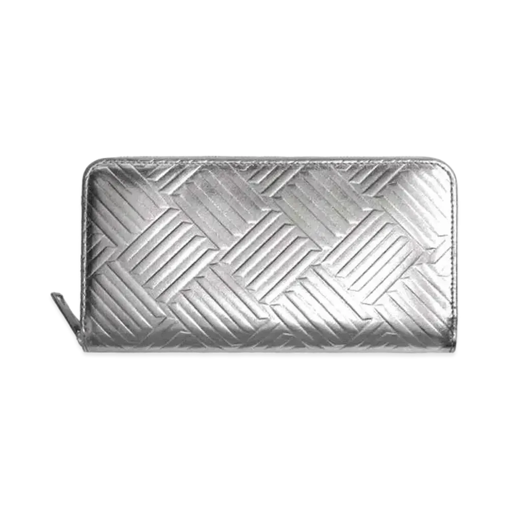 Bottega Veneta Intrecciato Calfskin Zip Around Wallet "Silver"