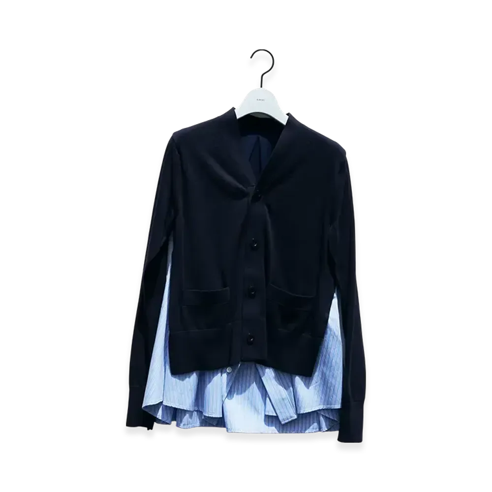 sacai Poplin x Knit Cardigan "Navy/Light Blue Stripe"