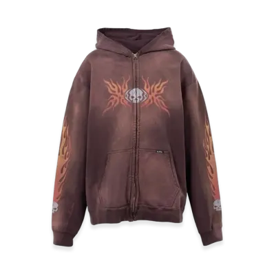 Maison MIHARA YASUHIRO x KAMIYA ''Skull Flame'' Distressed Zip-up Hoodie "Brown"