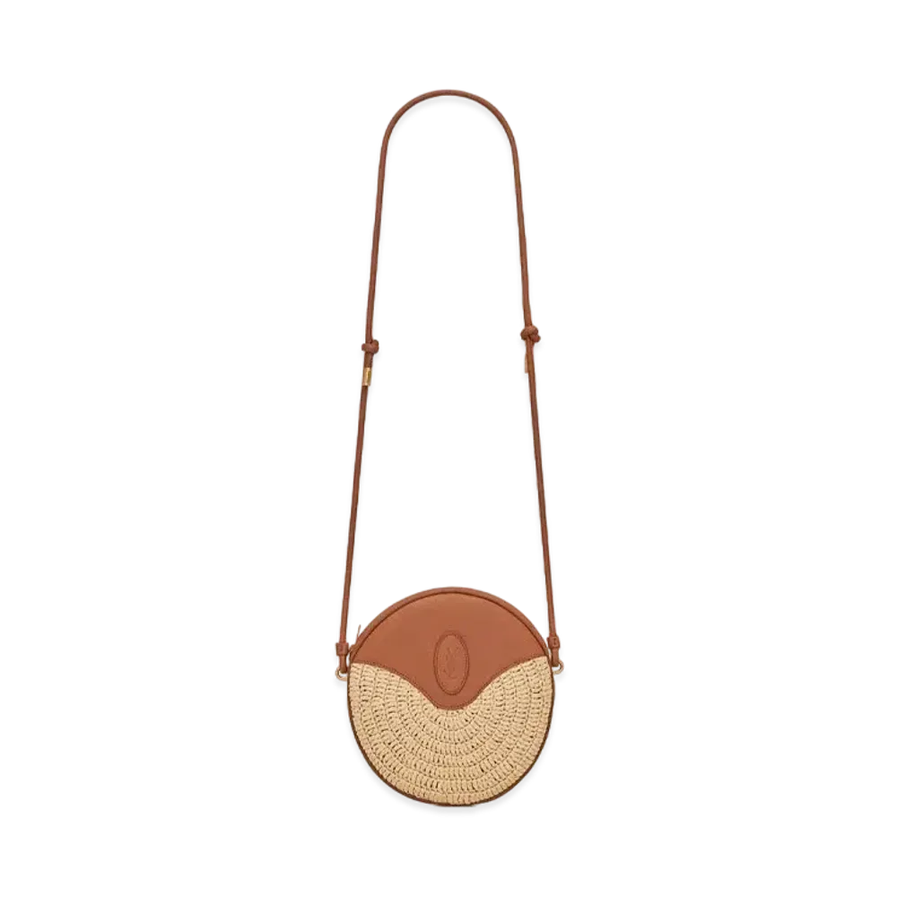 Saint Laurent Monogram Round Camera Bag In Raffia Crochet And Smooth Leather "Beige Naturel"
