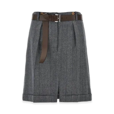 PRADA Women's Striped Wool Skirt "Gray"
