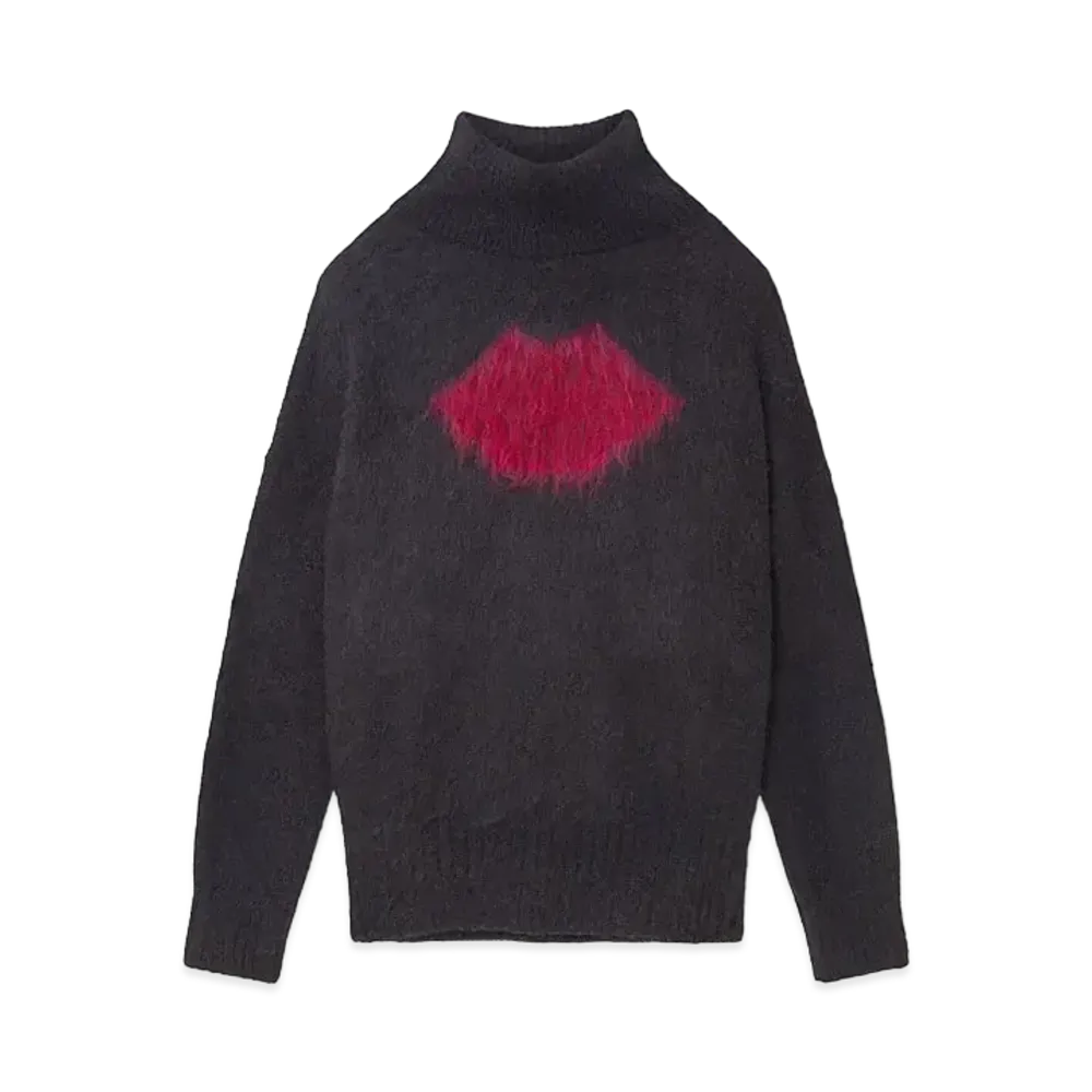 STELLA McCARTNEY Lips Graphic Long-Sleeve Turtleneck Jumper "Charcoal Gray/Red"
