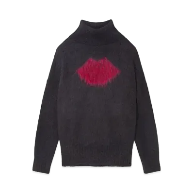 STELLA McCARTNEY Lips Graphic Long-Sleeve Turtleneck Jumper "Charcoal Gray/Red"