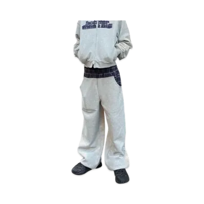 HTH Check pattern sweat pants "GRAY"