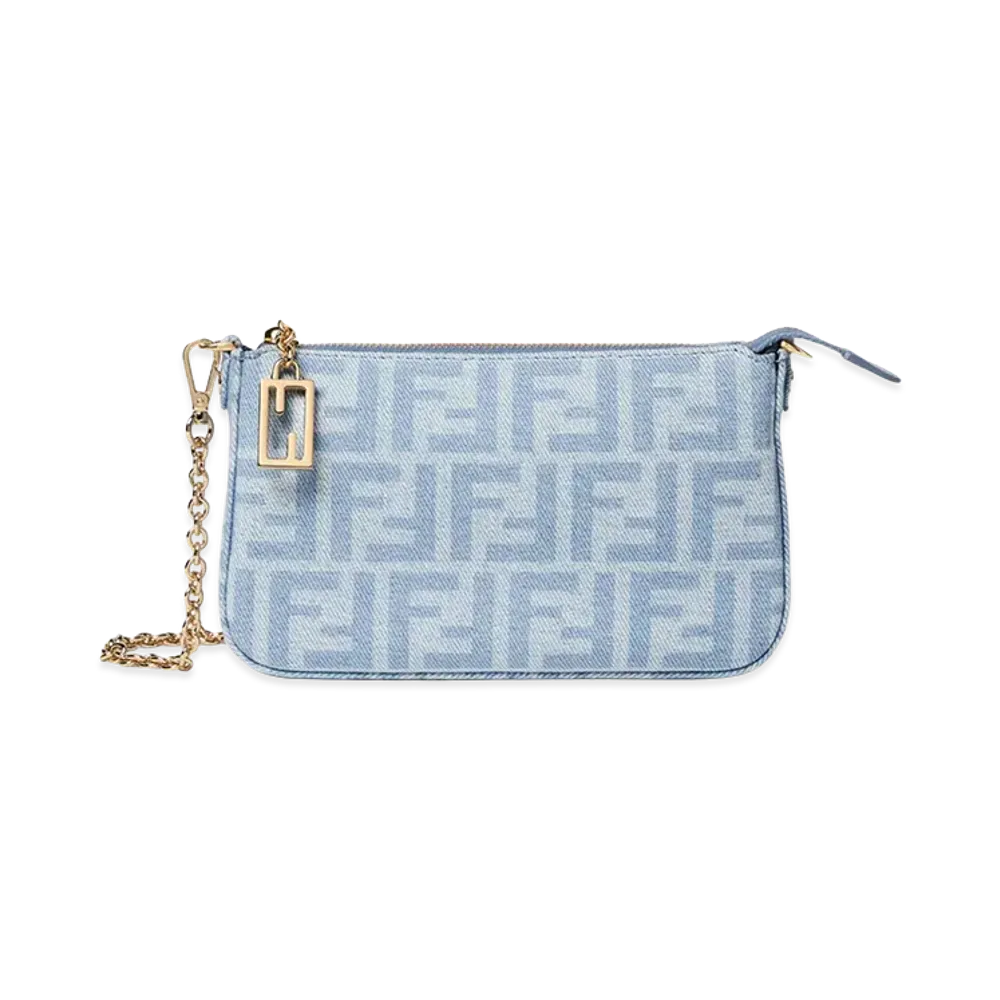 FENDI Women's Baguette Pouch Denim FF/Vit.C "Ceruleo/Denim Ch/Os"