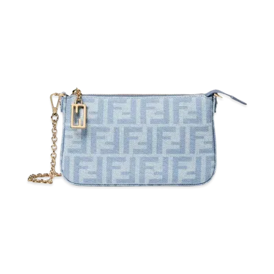 FENDI Women's Baguette Pouch Denim FF/Vit.C "Ceruleo/Denim Ch/Os"