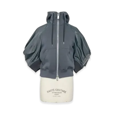 sacai Sponge Sweat x Nylon Twill Hoodie "Blue Gray"