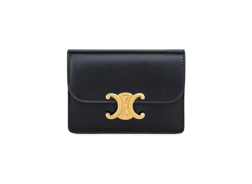 CELINE Card Holder with Flap in Shiny calfskin "Black"