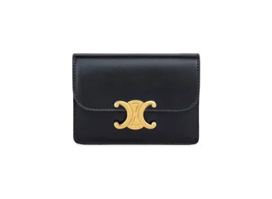 CELINE Card Holder with Flap in Shiny calfskin "Black"