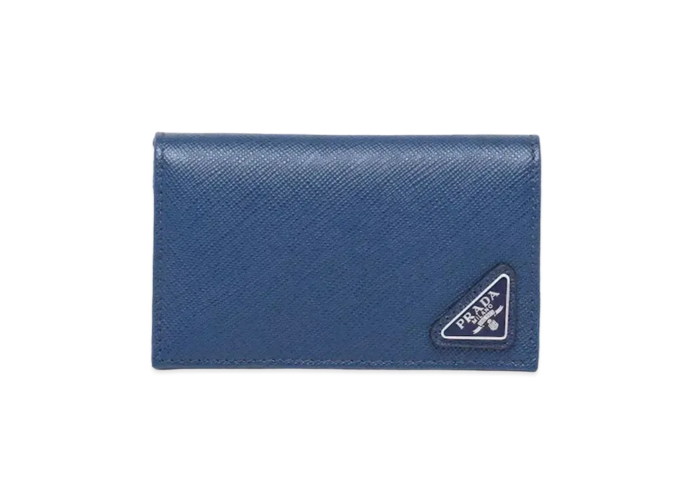 PRADA Saffiano Triangle Card Case "Blue"