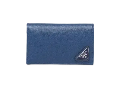 PRADA Saffiano Triangle Card Case "Blue"