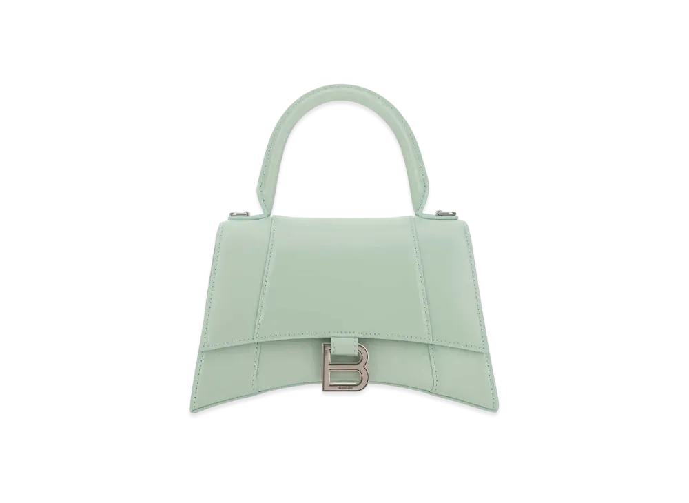 BALENCIAGA Hourglass Small Handbag In Shiny Box Calfskin "Light Green"