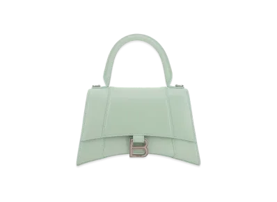 BALENCIAGA Hourglass Small Handbag In Shiny Box Calfskin "Light Green"