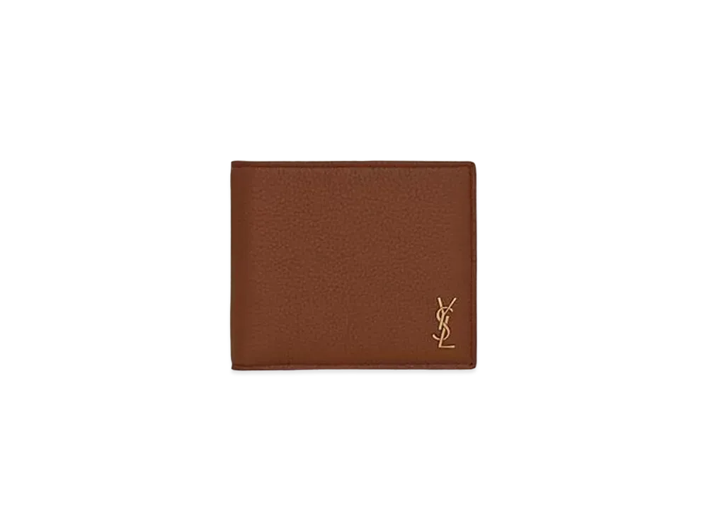 SAINT LAURENT Tiny Monogram East/West Wallet In Grained Leather "Toast Brown"