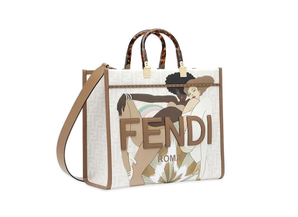 FENDI Fendi Sunshine Medium FF Glaze Fabric Shopper Inlay "White"