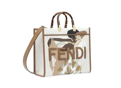 FENDI Fendi Sunshine Medium FF Glaze Fabric Shopper Inlay "White"