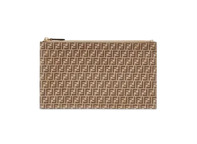 FENDI Flat Slim Clutch Medium Leather "Beige"