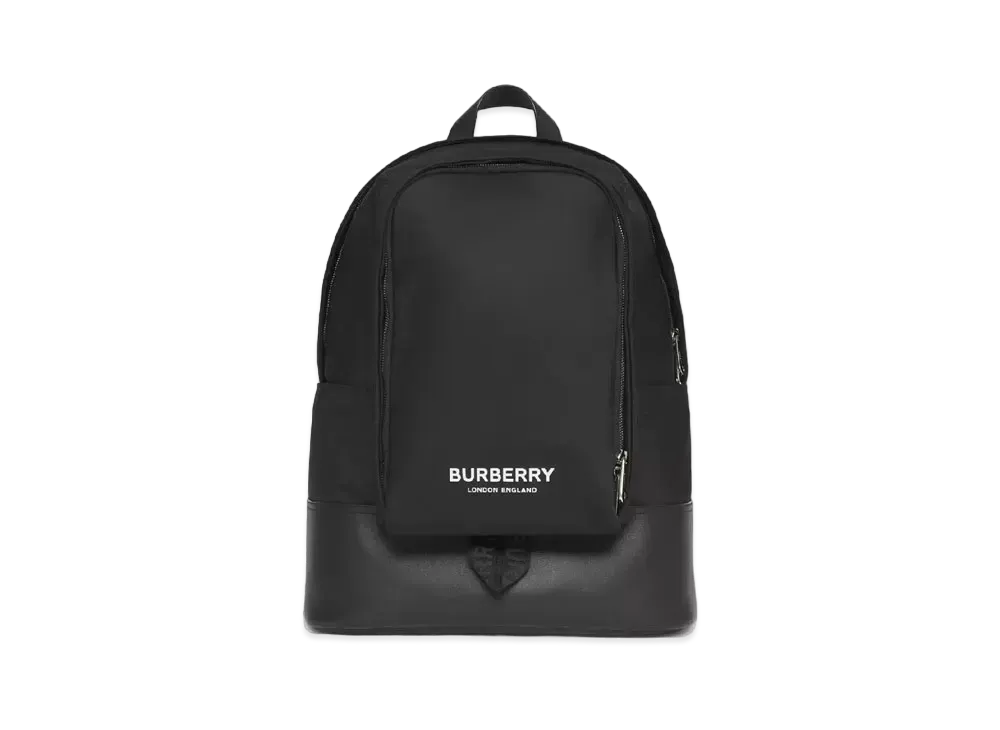 BURBERRY Large Logo Printed Nylon & Leather Backpack "Black"