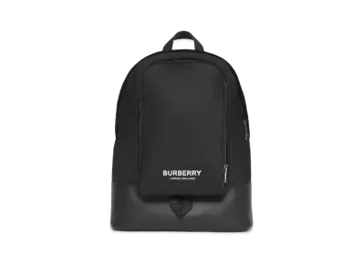 BURBERRY Large Logo Printed Nylon & Leather Backpack "Black"