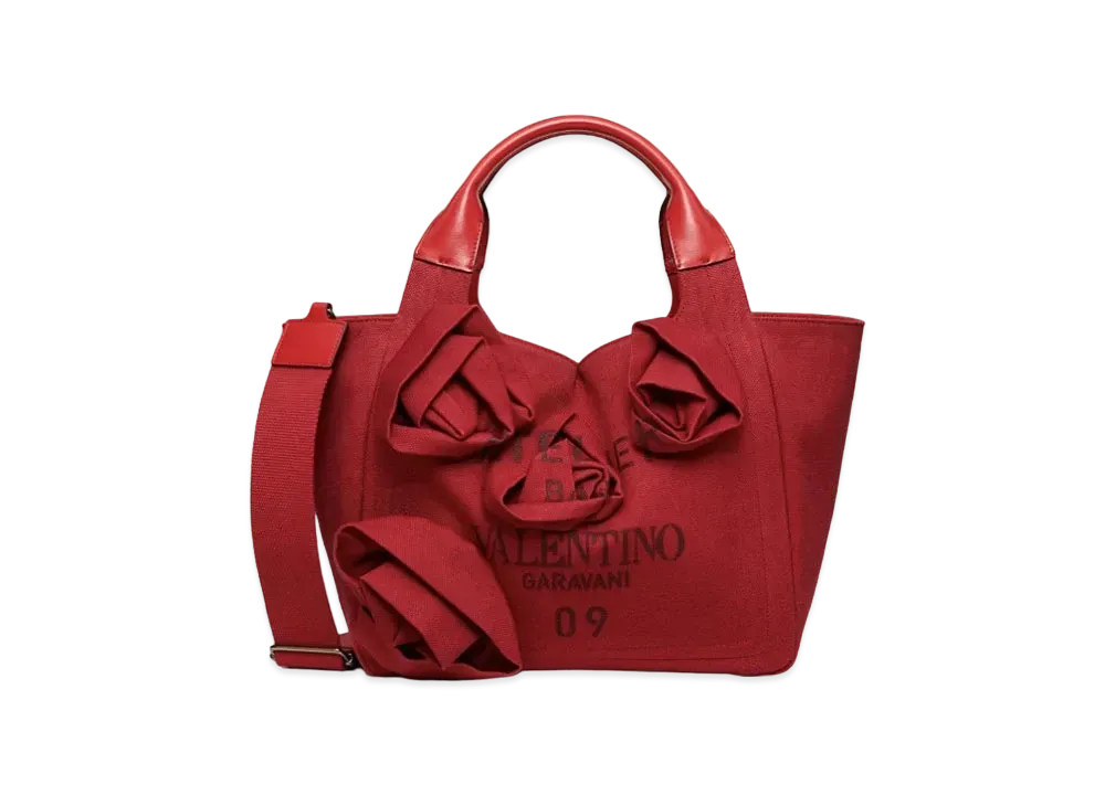Valentino Medium Garavani 09 Rose Blossom Edition Atelier Tote Bag In Canvas "Rosso Valentino"