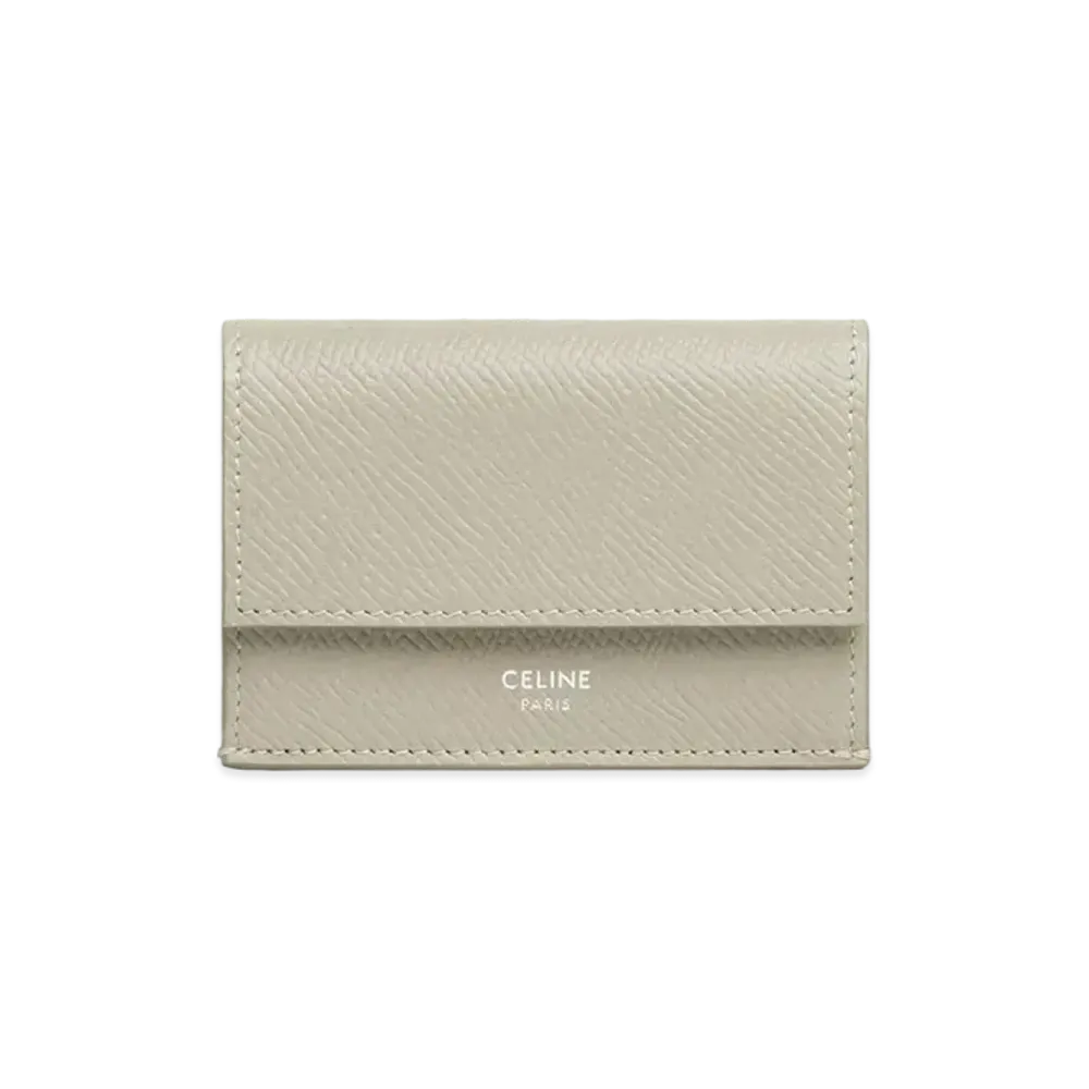 CELINE Folded Compact Wallet In Grained Calfskin "Green Cray"
