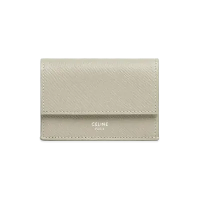CELINE Folded Compact Wallet In Grained Calfskin "Green Cray"